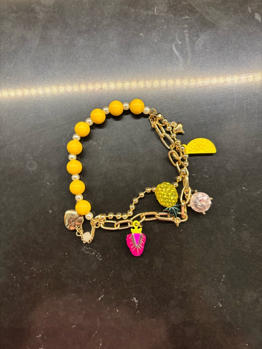 Betsey Johnson Yellow Bead & Gold Chain Tropical Charm Bracelet